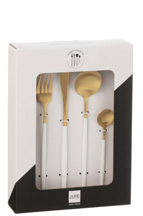 Cutie Tacamuri A, 24 Bucăti, Otel Inoxidabil, Auriu Mat - Alb [3]