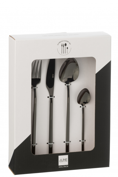 Cutie Tacamuri C 24 Bucăti, Otel Inoxidabil, Negru Lucios [3]