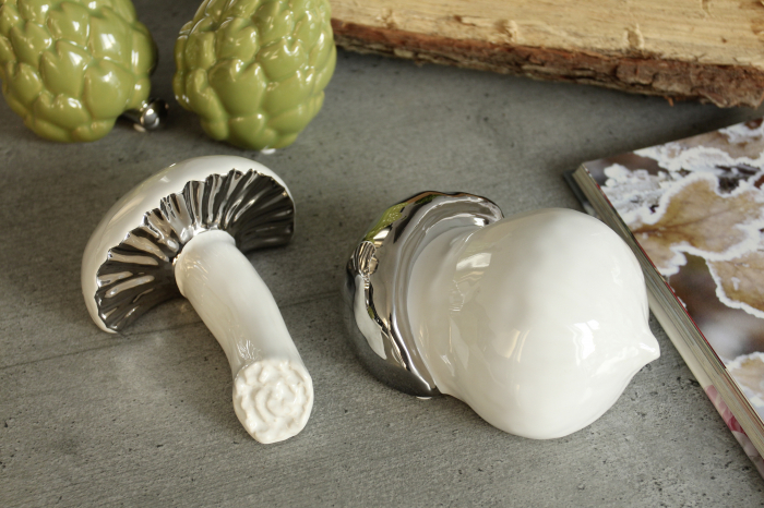 Decoratiune ciuperca Fruits, ceramica, argintiu/alb, 14x10x7 cm [2]