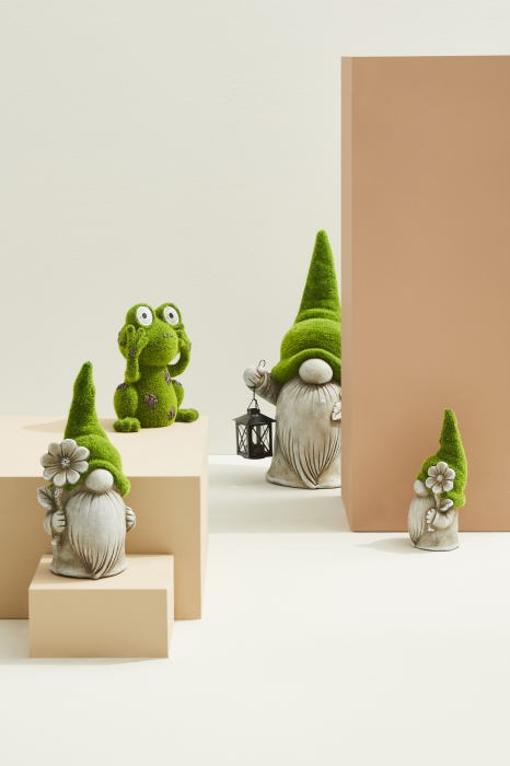 Decoratiune pentru gradina Gnome, Gri/Verde, Compozit, 18 cm [3]