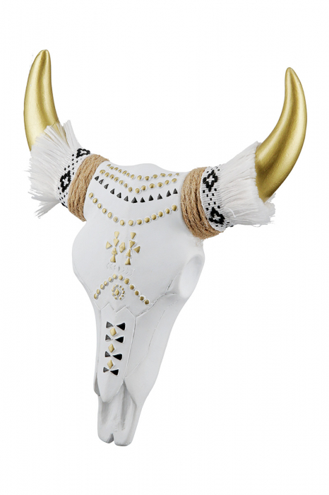 Decoratiune de perete Bull, Rasina, Alb/Auriu, 4x16.5x20 cm [4]