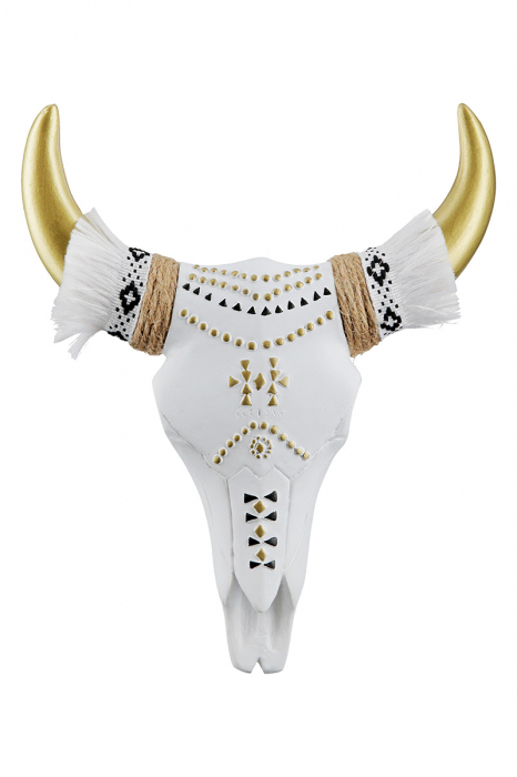 Decoratiune de perete Bull, Rasina, Alb/Auriu, 4x16.5x20 cm [3]
