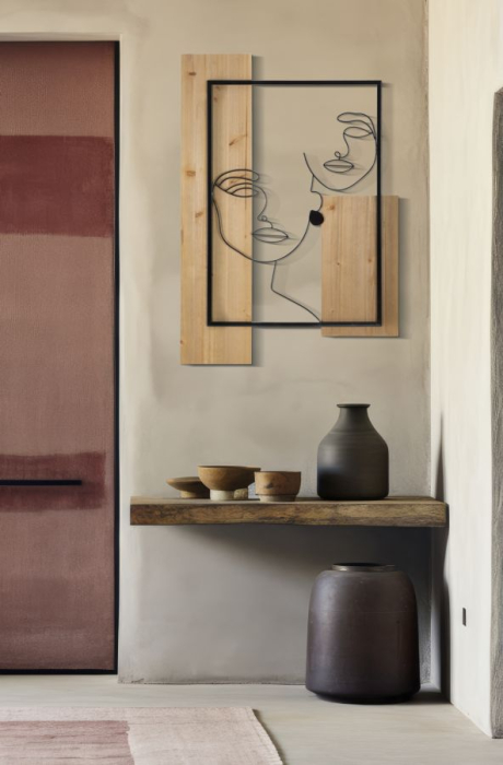 Decoratiune de perete cu fete din fier si lemn cm 63x2x90 [5]