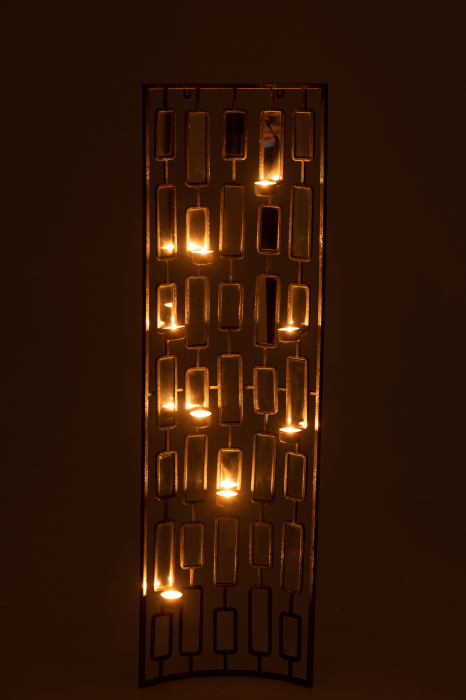 Decoratiune de perete cu oglinzi si suporturi lumanare, Metal, Gri, 35.5x10x122 cm [3]