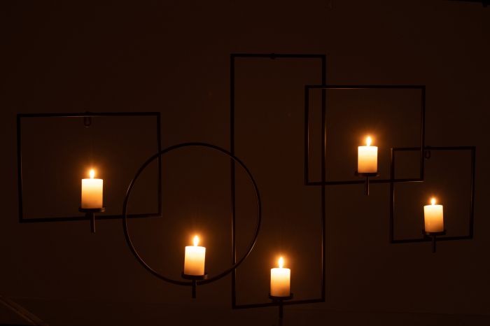 Decoratiune de perete cu suporturi pentru lumanari, Metal/Fier, Negru, 125x8.5x68 cm [3]