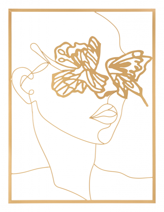 Decoratiune de perete Face, Fier, Auriu, 80x60x1 cm [5]