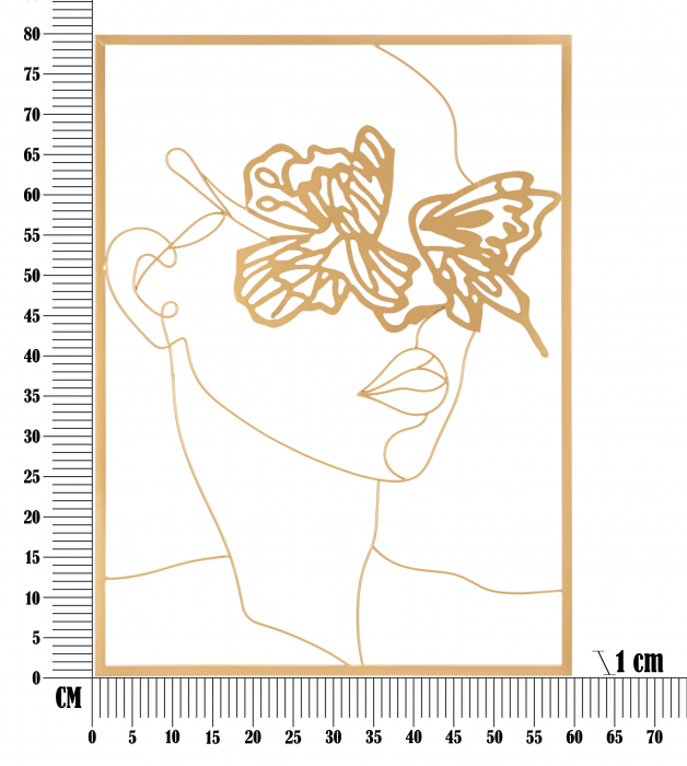 Decoratiune de perete Face, Fier, Auriu, 80x60x1 cm [6]