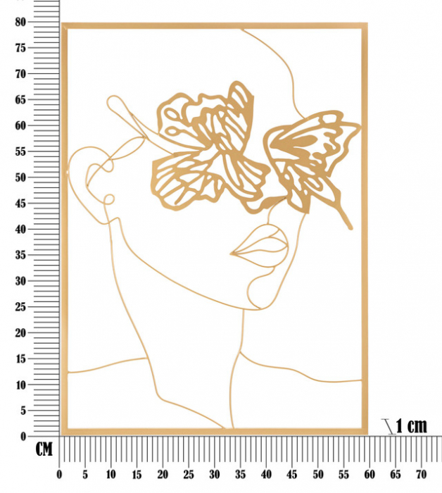 Decoratiune de perete Face, Fier, Auriu, 80x60x1 cm [12]