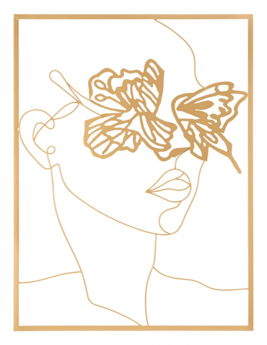 Decoratiune de perete Face, Fier, Auriu, 80x60x1 cm [7]