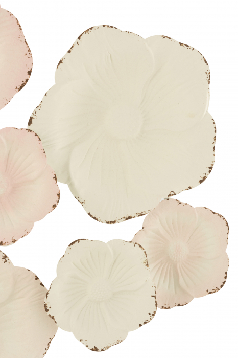 Decoratiune de perete Flowers, Metal/Fier, Roz/Alb, 103x61x4.5 cm [3]