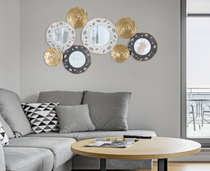 Decoratiune de perete Gloty -C-, Fier/MDF/Oglinda, Multicolor, 54,5x91x4,5 cm [1]