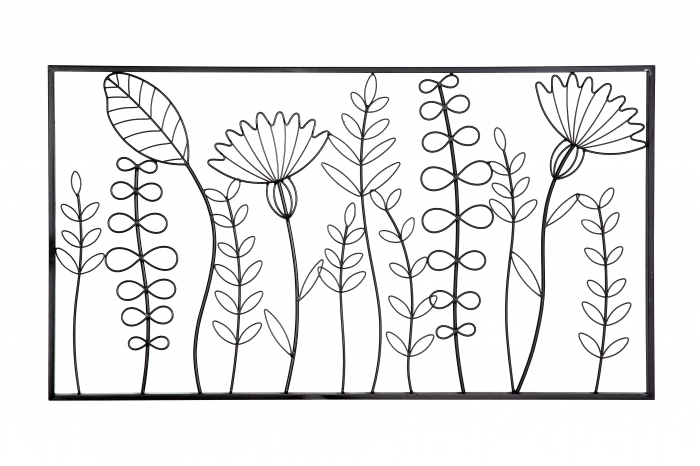 Decoratiune de perete Leaves, Metal, Negru, 100x55x1 cm [2]
