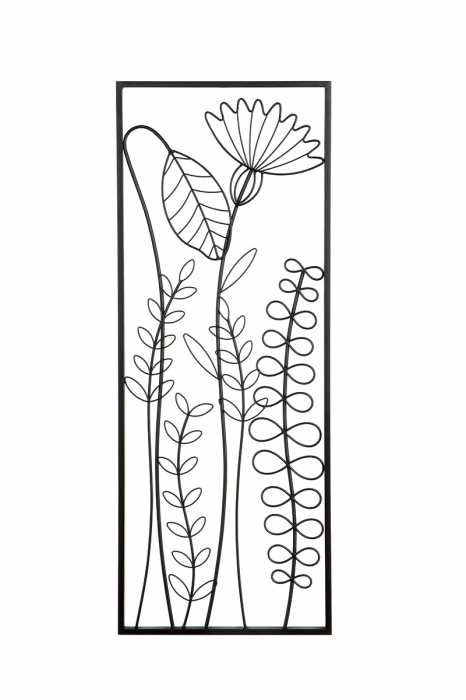 Set 2 decoratiuni de perete Leaves, Metal, Negru, 35x90x1 cm [2]