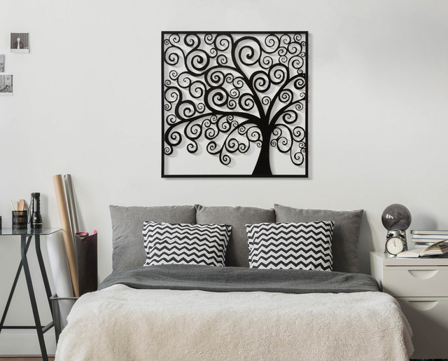 Decoratiune de perete Three Plus, Fier, Negru, 100x100x1 cm [11]