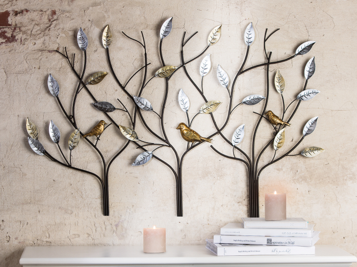 Decoratiune de perete tree birds, metal, multicolor, 104x71x2 cm [1]