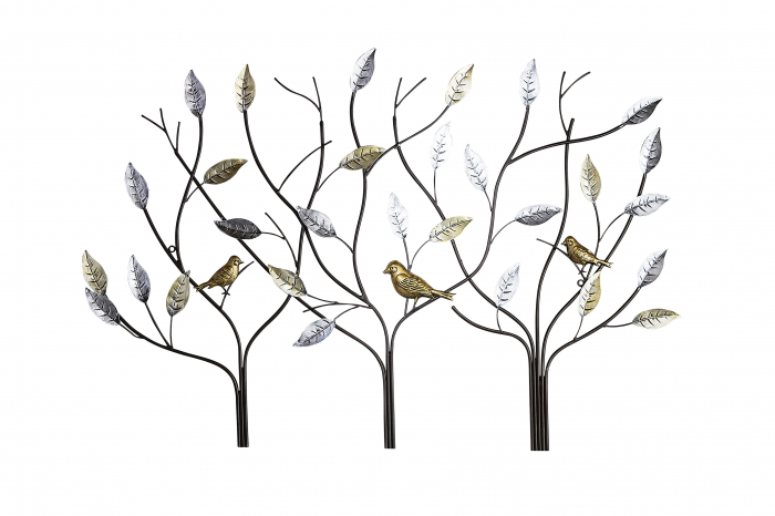 Decoratiune de perete tree birds, metal, multicolor, 104x71x2 cm [2]