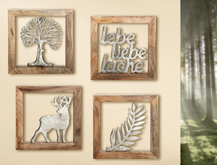 Decoratiune de perete Tree of Life, aluminiu/lemn, argintiu/maro, 20x20x2 cm [2]