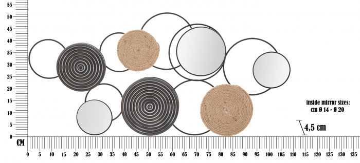 Decoratiune de perete TRIBY, Negru/Maro, Fier/Poliester/Oglinda, 52x106.5x4.5 cm [6]