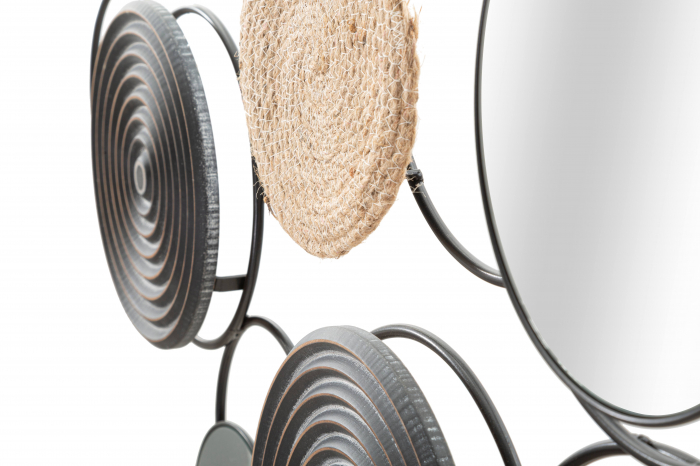 Decoratiune de perete TRIBY, Negru/Maro, Fier/Poliester/Oglinda, 52x106.5x4.5 cm [2]