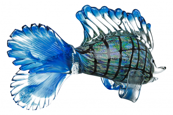 Decoratiune Fish Barracuda, Sticla, Albastru, 28x20x10 cm [4]