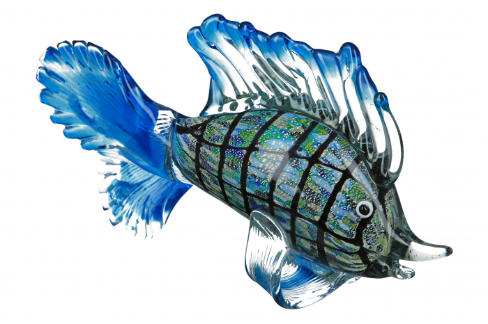 Decoratiune Fish Barracuda, Sticla, Albastru, 28x20x10 cm [5]