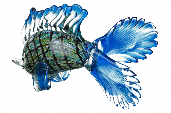Decoratiune Fish Barracuda, Sticla, Albastru, 28x20x10 cm [3]