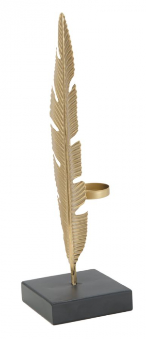 Decoratiune frunza, fier, auriu/negru, 10X10X34 cm [3]