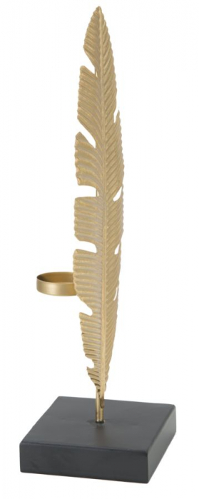 Decoratiune frunza, fier, auriu/negru, 10X10X34 cm [2]