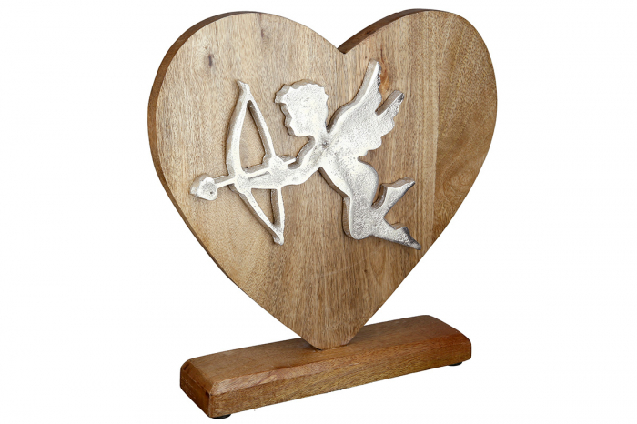 Decoratiune Heart Amor, Lemn, Maro/Argintiu, 20x21x5 cm [2]