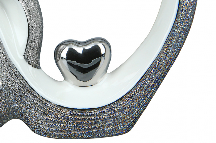 Decoratiune Heart in heart, Portelan, Alb/Argintiu, 19.5x13.5x4 cm [3]