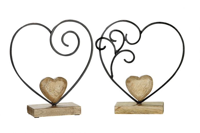 Set 2 Decoratiuni inima, metal/lemn, maro/negru, 19x22 cm [2]