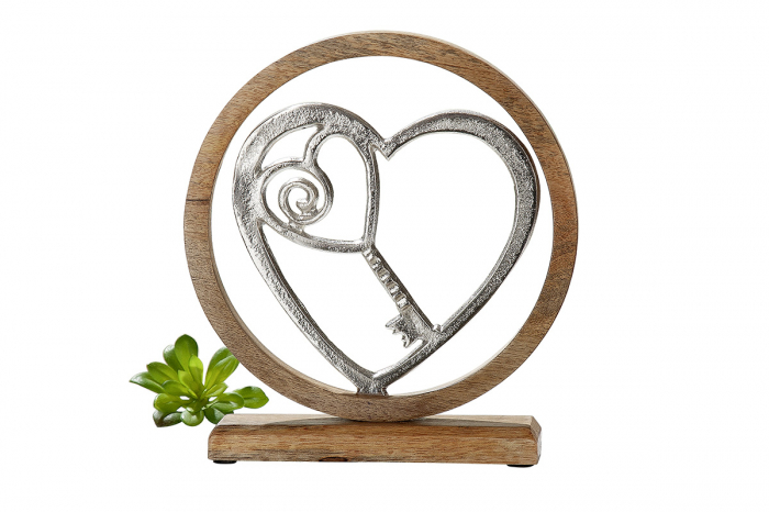 Decoratiune Key to Heart, lemn/aluminiu, maro/argintiu, 26x28 cm [2]