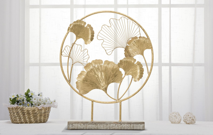 Decoratiune Little Leaf, fier/MDF, auriu, 50X12.5X64 cm [6]