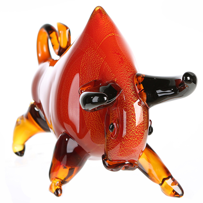 Decoratiune lucrata manual bull, rosu/portocaliu, sticla, 28x52x15 cm [3]