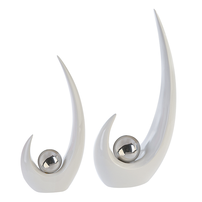 Decoratiune Move, ceramica, alb/argintiu, 7x17x36.5 cm [2]