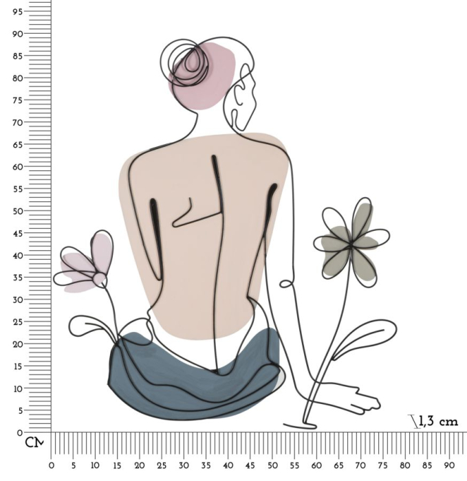 Decoratiune, mural cu doamna si floare 80x1,3x90 cm [6]