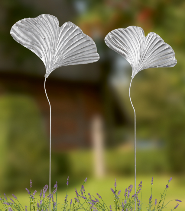 Decoratiune pentru gradina Gingko, Metal, Argintiu, 37x93 cm [2]