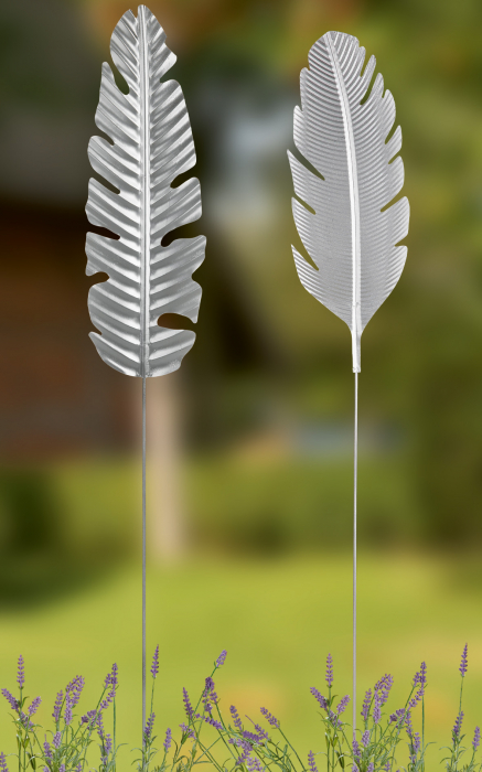 Decoratiune pentru gradina Palm Leaf, Metal, Argintiu, 15.5x113 cm [2]