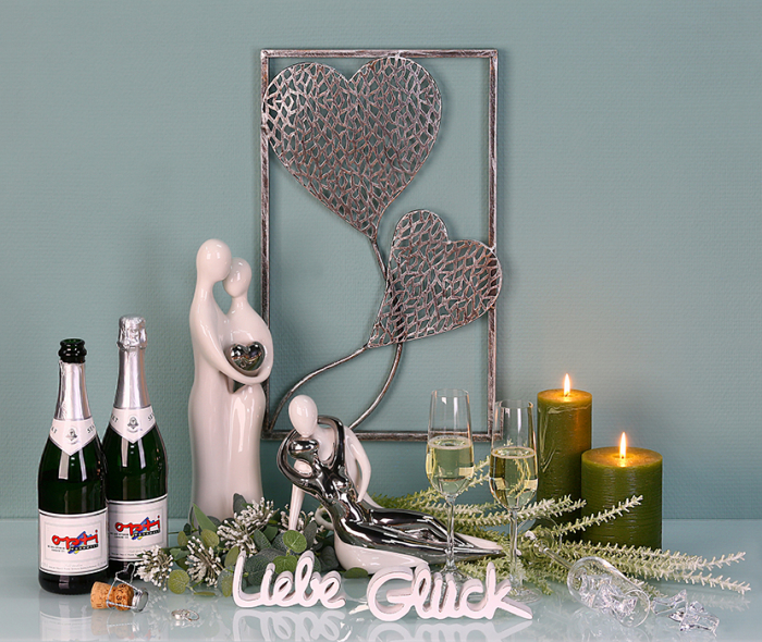 Decoratiune pentru perete 2 Purley Hearts,argintiu, 30x50 cm [2]