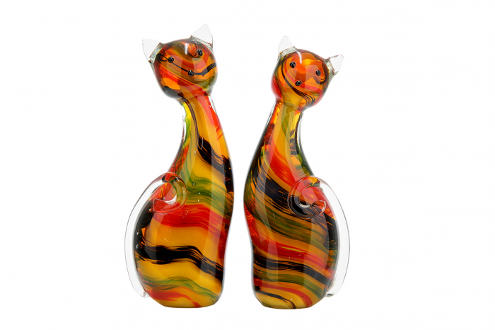 Set 2 pisici asortate, sticla, rosu/galben, 8.5x5.5x20 cm [2]