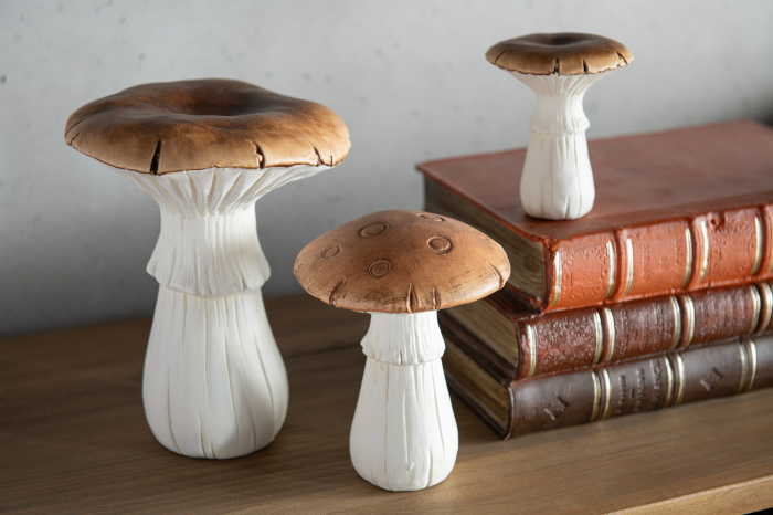 Decoratiune porțelan cu ciuperci alb/maro asortiment mediu de 2 [2]