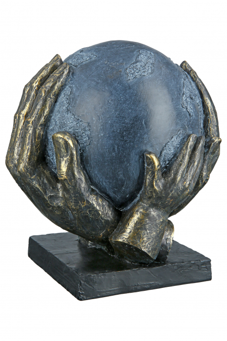 Decoratiune Save the World, Rasina, Negru/Albastru, 19x19x15 cm [3]