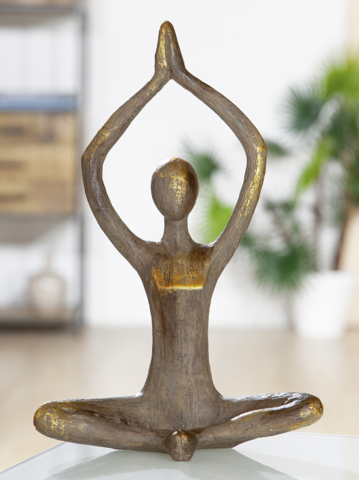 Decoratiune Yoga-Woman, rasina, maro/auriu, 24x12x37 cm [2]