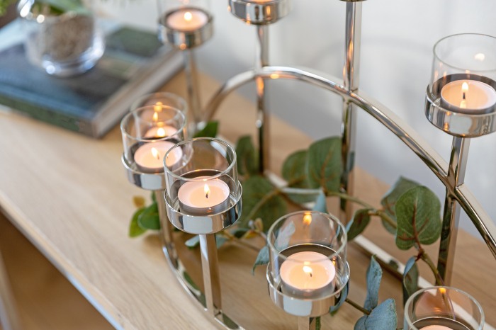 DOMIAN, Suport lumânare pentru tea lights, inclusiv Pahare, nichel, 48x17x30 cm [9]