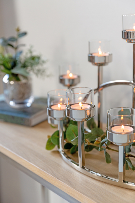 DOMIAN, Suport lumânare pentru tea lights, inclusiv Pahare, nichel, 48x17x30 cm [8]