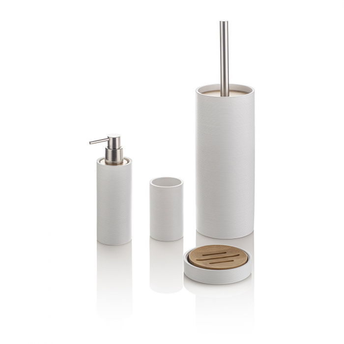 Dozator sapun FOX, Rasina/Otel/Bambus, Alb, 6.5x6.5x19.5 cm [2]