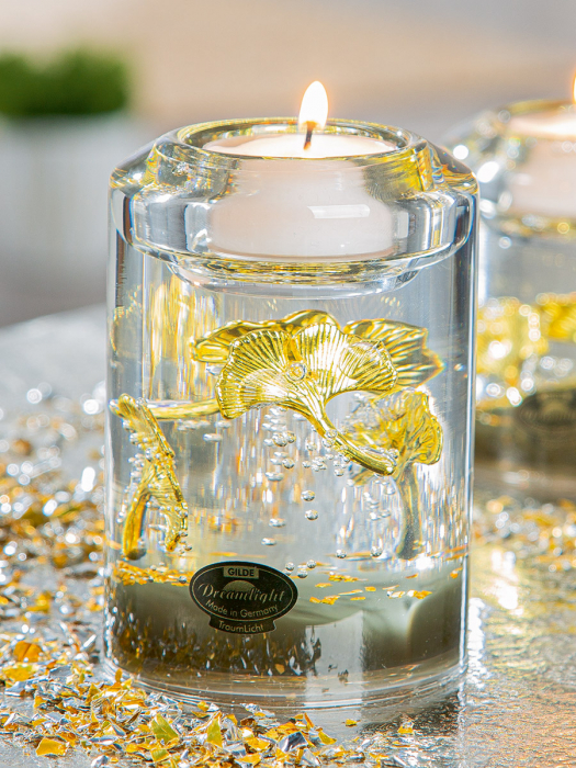 Dreamlight, Suport ceainic, Candela Classic, Ginkgo Royal, motiv Ginkgo, Sticla, auriu, PU 4, L. 7 cm, L. 7 cm, H. 10,5 cm [3]