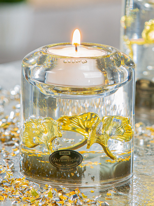 Dreamlight, Suport ceainic, Candela Smart, Ginkgo Royal, motiv Ginkgo, Sticla, auriu, PU 6, H. 8 cm, D. 7 cm [3]