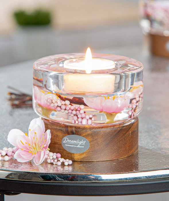 Dreamlight, Suport lumanare, Colum Smart pe bază de lemn, Hanamy, Sticlă, Lemn, maro, trandafir, PU 4, H. 6,5 cm, D. 8,5 cm [3]