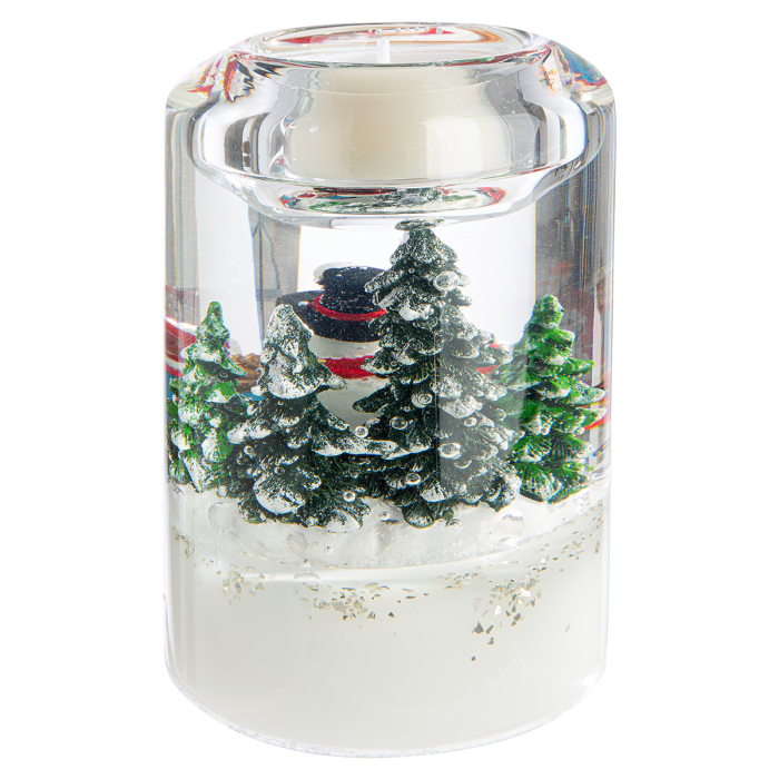 Dreamlight, Suport lumanare tip tealight, Candela Classic, „Omul de zapada din tara Minunilor”, Motiv om de zapada, Sticla, verde, alb, PU 4, L. 7 cm, l. 7 cm, H 10,5 cm [4]